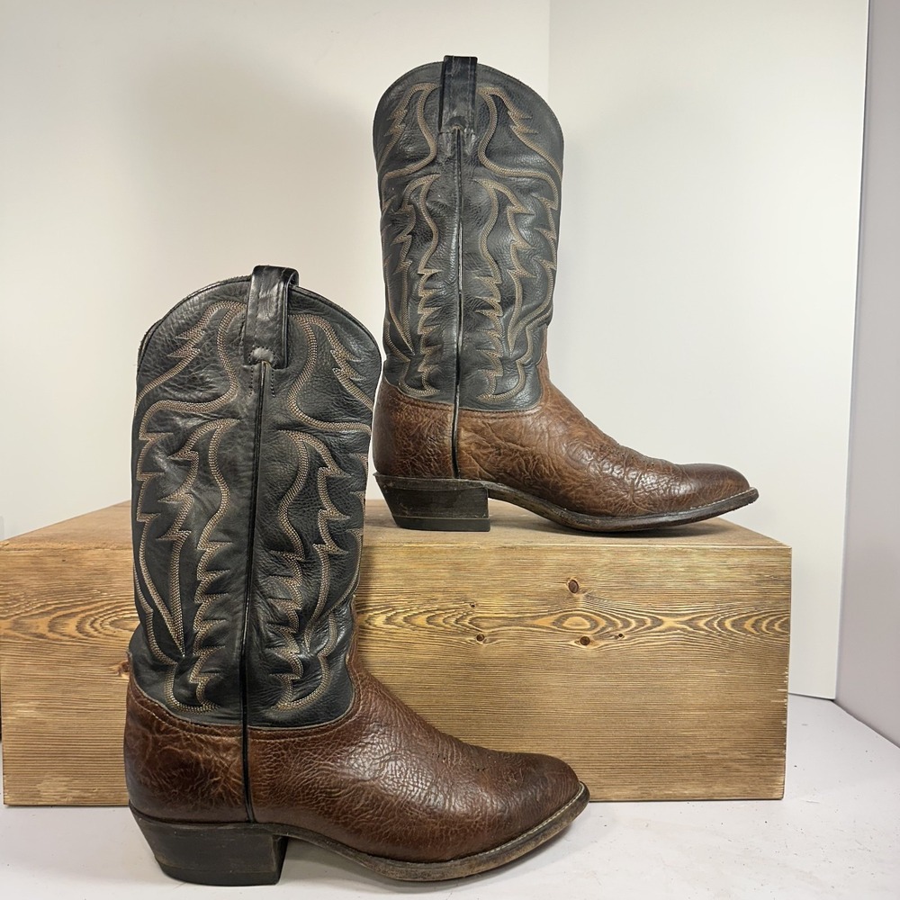 VTG Tony Lama Western Cowboy Boots Mens 8.5EE Brown Leather Sole USA Ranch Rodeo